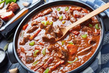 irish beef and beer stew in a pot