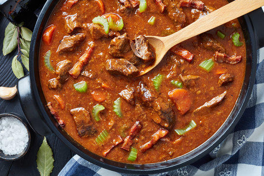 irish beef and beer stew in a pot