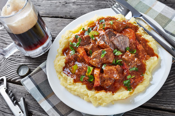 mashed potato topped with irish beef stew