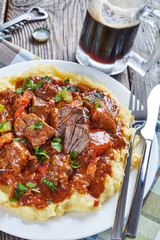 mashed potato topped with irish beef stew