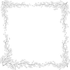 Floral frame. coloring book for adult and older children or like greeting card for birthday, Valentines day or wedding invitation