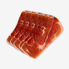 Five Slices of Jamon Serrano, Spanish Dry-cured Ham. Delicious Traditional Gourmet Aromatic Dry Cured Pork Ham Slice