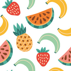 Seamless pattern with hand drawn summer fruits