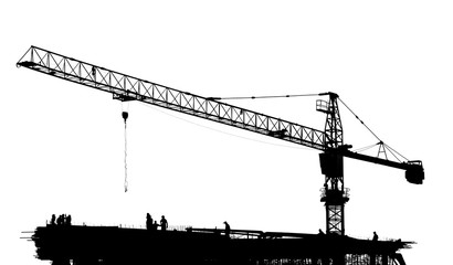 silhouette cranes on the construction site