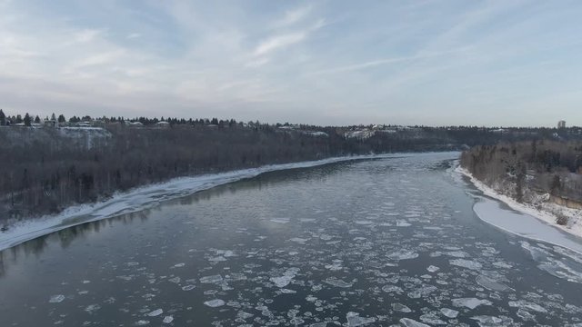 drone footage of canadian rockies and river