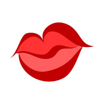 Handmade Illustration of Red Smile Womans Lips Drawing Icon. Red Lip Symbol Isolated on White Background. Kiss Lip Contour. Linear Icon Illustration