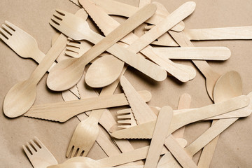 Disposable tableware from natural materials, wooden spoon, fork, knife, eco-friendly