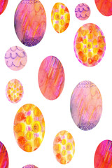 Seamless pattern of egg shapes done from handmade marbled paper background.