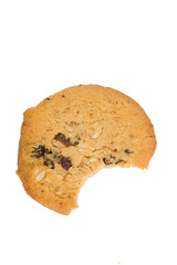 Cookies on white background. Biten biscuit. Copy text space .