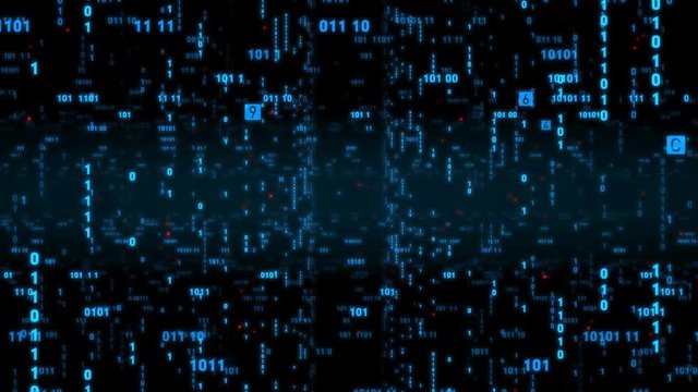 Digital fly binary code background loop. Data binary code network. 4K loop animation