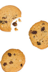Cookies on white background. Biten biscuit. Copy text space .