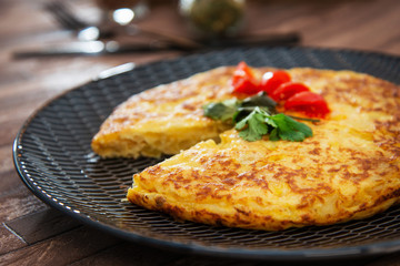 French Omelette with Potatoes, Mushroom and Salad