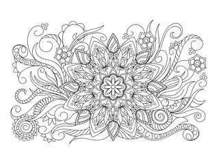 mandala with leaves, herb, leaves and flowers