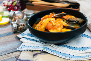 bowl of Mediterranean french fish soup Bouillabaisse