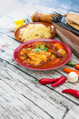 traditional moroccan dish couscous salad with Sausage