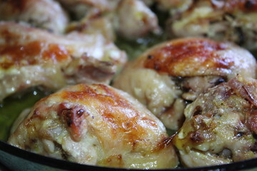 fried pieces of chicken,juicy meat in the home kitchen