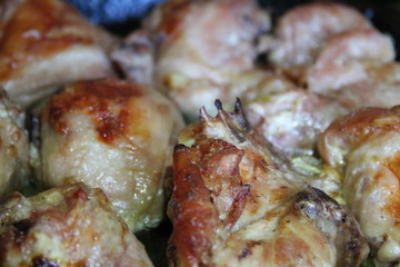 fried pieces of chicken,juicy meat in the home kitchen