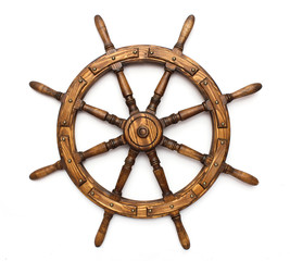 Steering hand wheel ship on white background - obrazy, fototapety, plakaty