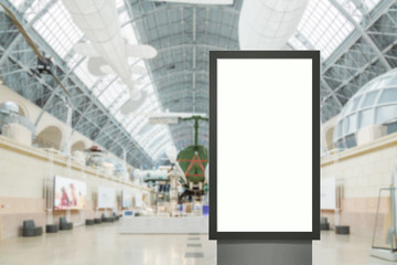 Digital media blank white screen modern panel, signboard for advertisement design in airpost,...