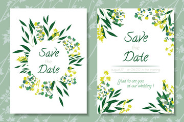 Obraz premium Eucalyptus Vector. Wedding Invitation Frame with Leaf, Branches, Floral Elements. Elegant Templates for Invite, Cards Design. Decorative Greenery for Rustic Wedding. Eucalyptus Vector in Vintage Style
