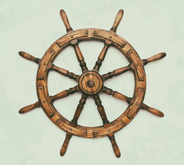 Steering hand wheel ship on white background