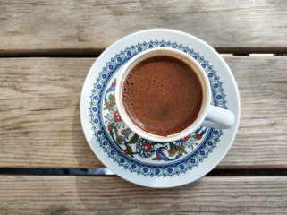 Turkish coffee on wood table