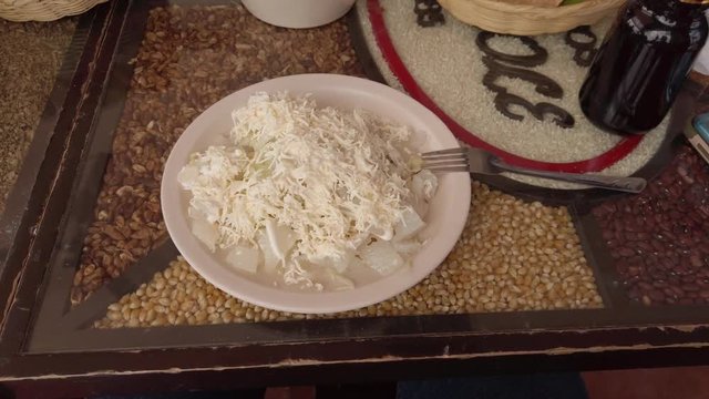 Delicious and traditional mexican tostada with cueritos (pork skin)