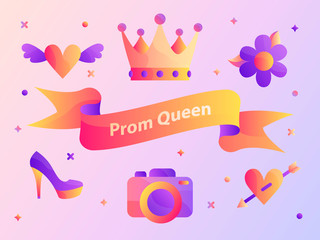 Gradient Prom Queen ribbon vector illustration web