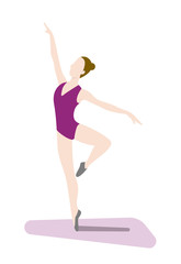 Girl dancing ballet on one leg and with one arm up. Isolated. Flat style vector illustration.