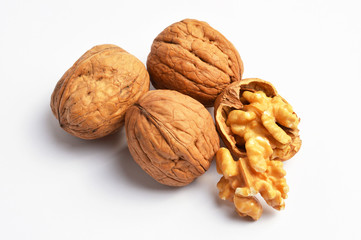 Walnuts on white background	