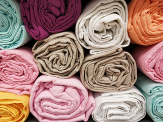 Folded multi colored blankets