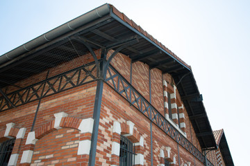 close up top roof on old brick building in downtown
