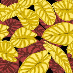 Obraz na płótnie Canvas Seamless Tropical Background. Vector Leaves of Alocasia or Philodendron in Watercolor Style. Foliage of Jungle Plants. Exotic Seamless Pattern for Textile, Cloth Design, Fabric, Decor, Wrapping, Tile.