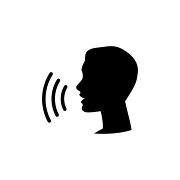 Voice Control Icon. Speak Or Talk Recognition Linear Icon, Speaking And Talking Command, Sound Commander Or Speech Dictator Head, Vector Illustration