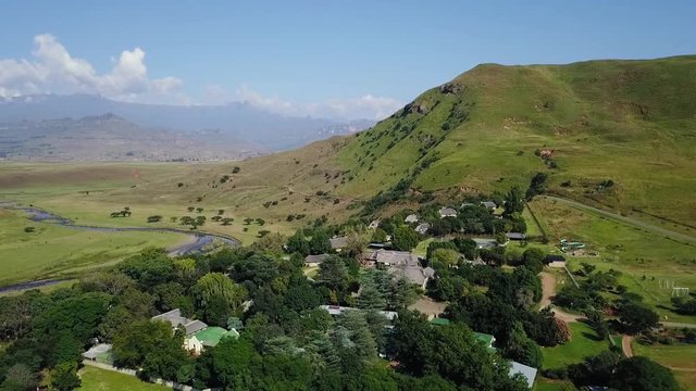 AERIAL: Resort over looking the Drakensberg Mountains, South Africa