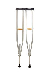 crutches made from aluminum , wood and leather isolated on white background