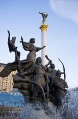 Monument-fountain to the founders of Kiev on the Independence Square.