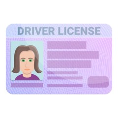 Woman driver license icon. Cartoon of woman driver license vector icon for web design isolated on white background