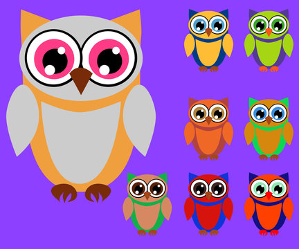 Cute cartoon owls set for baby showers, birthdays and invitation designs