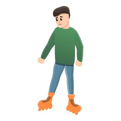 Boy training inline skates icon. Cartoon of boy training inline skates vector icon for web design isolated on white background