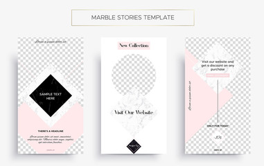 Set of Marble Stories template. Three banners. - 259554335