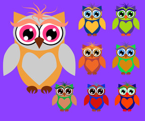 Cute cartoon owls set for baby showers, birthdays and invitation designs