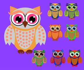Cute cartoon owls set for baby showers, birthdays and invitation designs