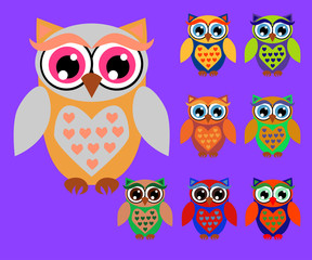 Naklejka premium Cute cartoon owls set for baby showers, birthdays and invitation designs