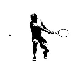 Tennis player, double handed backhand shot, abstract isolated vector silhouette - obrazy, fototapety, plakaty