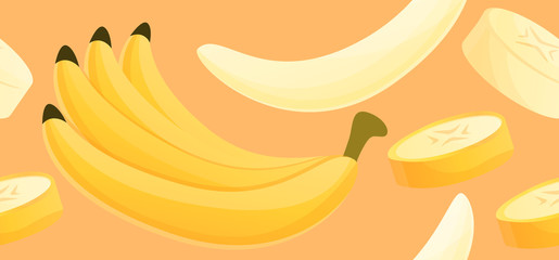 Obraz premium Fresh banana pattern. Cartoon illustration of fresh banana vector pattern for web design
