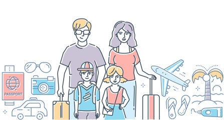 Family vacation - modern colorful line design style illustration