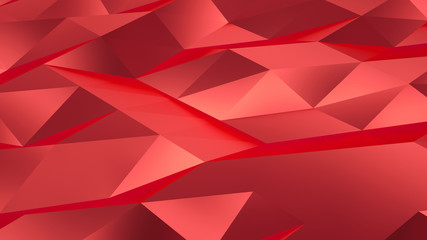 Red background filled with triangular fractures. 3D rendering.