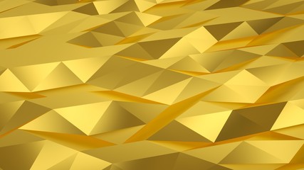 Gold background filled with triangular fractures. 3D rendering.