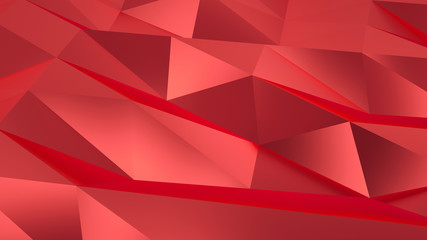 Red background filled with triangular fractures. 3D rendering.